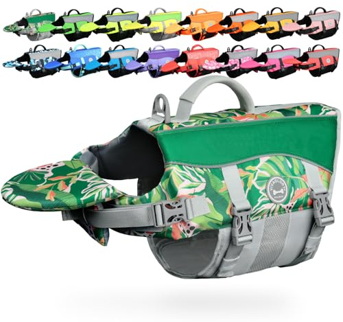 VIVAGLORY Hunde Schwimmweste Front Float Hundeschwimmweste, S, Grün | Rettungsweste with Frontauftrieb Kopfstütze zum Schwimmen, Ripstop & Auftrieb for Hund