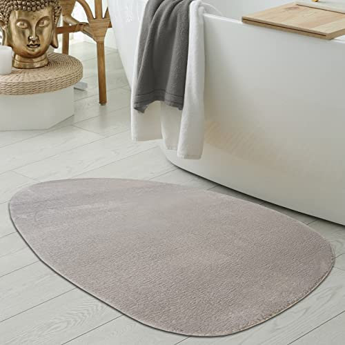 Ovaler Badezimmer Duschvorleger-Teppich • rutschfest & schön weich • Sand, 80x120 cm Oval