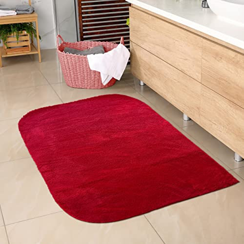 CARPETIA Weicher Badezimmer Teppich mit abgerundeten Ecken | waschbar | in rot, 80x120 cm