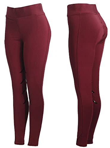 Womens Riding Tights Horse Riding Leggings Ladies Girls Riding Tight Silicone Knee Patch With Phone Pockets Jodhpurs /Gym/Yoga Leggings (as8, waist, numeric_32, regular, regular, BURGUNDY, Skinny)