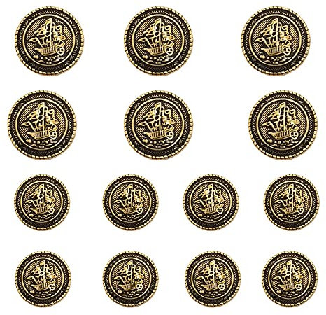 MebuZip 14 Stück Kunststoff Knöpfe Tee Gold 15mm 20mm Metallknöpfe für anzüge jacken mäntel Blazer uniform (MBM29)