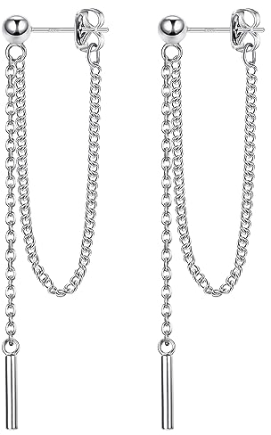 JeweBella Silber 925 Hängend Ohrringe für Damen Mädchen - Hypoallergen Tropfen Kette Einfädler Quaste Ohrstecker Mit Kette - Silber/Gold