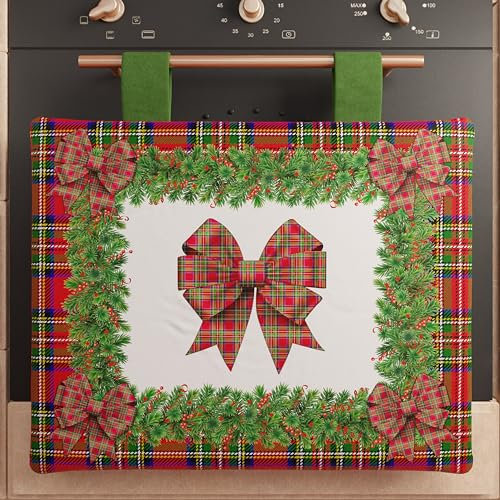 PETTI Artigiani Italiani - Cache-Four de Noël 40x50 cm, Housse de Four avec Motifs Festifs, Tissu en Microfibre Anallergique et Facile à Nettoyer, Motif 'Noeud Tartan', 100% Fabriqué en Italie
