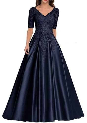 Sincemeet Robe Mère de La Mariée Cérémonie Robe de Soirée Formelle en Satin à col en V Robe de Bal Longue Trapèze