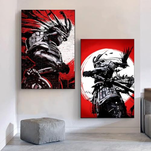 KAIDAARTLH Japanische Samurai Leinwand Bilder, Bushido Poster Kunstdrucke, Schwarz Weiß Samurai Wandbilder, für Wohnzimmer Schlafzimmer Dekor set, Rahmenlos