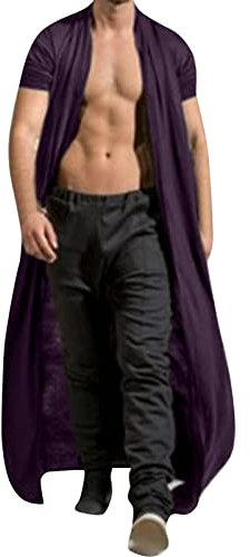 Beokeuioe Cardigan da uomo per le mezze stagioni, asimmetrico, lungo uomo, muscolo, trasparente, cardigan a rete, camicie a maniche lunghe, top sottile, estivo, mantello, viola., XXL