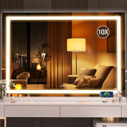 Hasipu Kosmetikspiegel mit Beleuchtung, 120 x 75cm LED Schminkspiegel, Beleuchteter Schminkspiegel mit dimmbaren 3 Modi, Touchscreen Steuerung Kosmetikspiegel Quadratisch Weiß