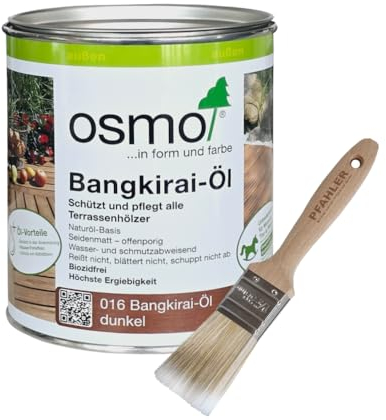 Osmo Terrassenöl 016 Bangkirai-Öl Dunkel 0,75l + Pinsel von Pfahler. Terrassen-Öl Holzschutz für Terrassen Fassaden Gartenmöbel Wasserabweisend UV-beständig