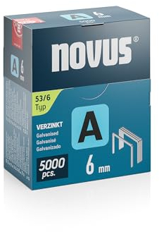 NOVUS TOOLS Feindrahtklammern 6 mm, 5000 Tacker-Klammern vom Typ 53/6, Großverpackung, Heftmittel für Stoffe, Gewebe und Maschendraht