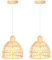 iDEGU 2 Pezzi Lampadari a Sospensione Moderni 20cm Lampada da Soffitto Creativo Design Boho Paralume Gabbia Bambù E27 Lampada a Sospensione Vintage per Camera da Letto Soggiorno Cucina Sala da Pranzo