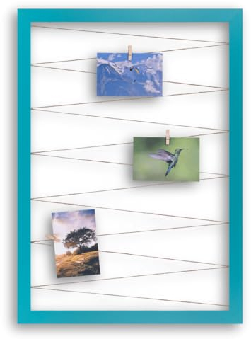 CLAMARO 'Collage Line' Fotohalter 50x70 cm | Türkis | Hochformat Bilderrahmen mit Fotoleine aus Juteband und Holzklammern | Ideal als Fotocollage Galerie, Fotowand oder Fotorahmen