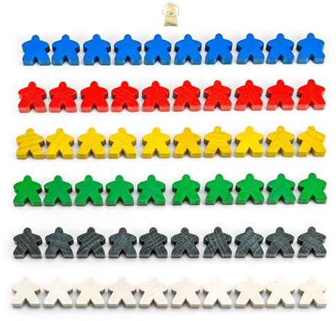 Waldfelsen® 16 mm Meeple aus Holz passend für Carcassonne (60 Stück in 6 Farben)