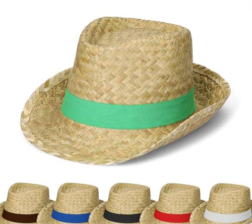 Sommerhut 'Kuba' Unisex - Sonnenhut für Damen & Herren im Trilby-Design - Panama Hut aus Seegras mit stylischem Klettverschlussband - Kopfbedeckung für Garten, Strand & Urlaub, Farbe:natur/grün