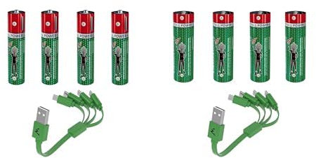 Wonder Full Energy - Lot de 2 Packs - 4 Piles AAA + 4 Piles AA/Rechargeables Via USB-C - Câble USB-C Inclus - Longue durée de Vie - Recharge Ultra Rapide