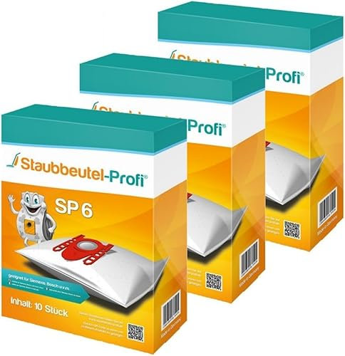 Staubsaugerbeutel SP6 kompatibel für Staubsauger Siemens VBBS10Z5V0 VBBS607V00 VBBS07Q8V0 VBBS625V00 VBBS616V00 Swirl S67 Swirl S62 Type FGall (30 Staubbeutel)