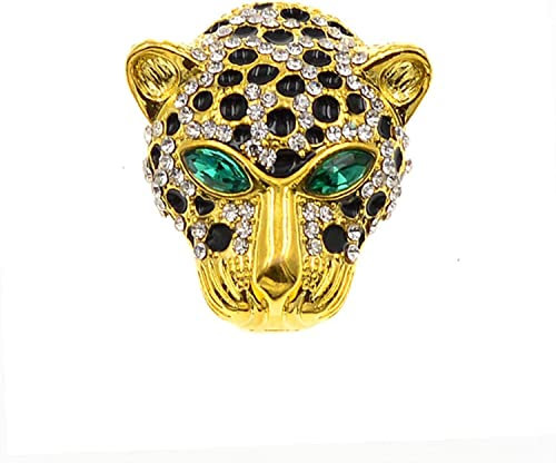 WIPPWER Insignes Broche Épingle,Broches Fermoir,Breastpin,Étincelant Tête De Léopard Broche Broches Élégant Hommes Et Femmes Cristal Animal Broches-Argent(Gold)