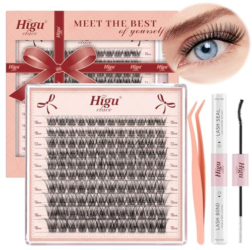Higu clace Lash-Extension-Set 120 PCS Wimpern Extension Set Wimpernverlängerung Set Einzelne Wimpern Mit Lash Kleber Entferner Wimpern Applikatoren für DIY Wimpern-Extensions-Set