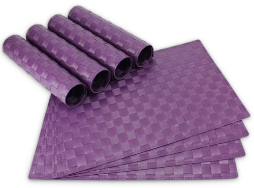 Moderne Tischsets in Violett im 8er Set - Abwaschbare Platzsets als rechteckige Tischuntersetzer - Geflochtenes Platzdeckchen als Tischunterlage für Esstisch Wohnzimmer Tisch-Deko