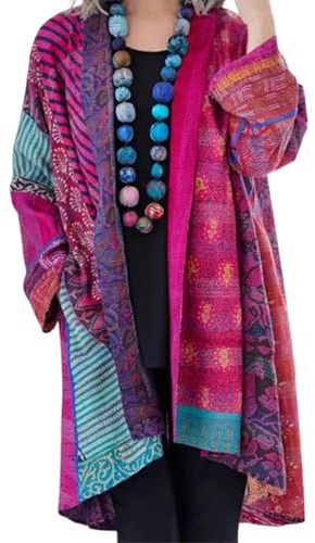 Oanviso Vintage Jacke Damen Boho Bunt Ethnische Retro Mantel Poncho Cape Elegant Schal Mit Ärmeln Strickjacke Langarm Offene Front Cardigan Kimono Strand Loose Lange Longjacke