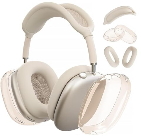 MOLOPPO Case Cover for AirPods Max Headphones, Silicone Ear Pad/Headband Cover/Clear Soft TPU Ear Cups, [3 in 1] Accessories Protector for Apple for AirPod Max (2024/2020),Starlight