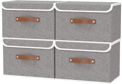 OUTBROS 4-Teilige Aufbewahrungsbox mit Griff, Kisten Aufbewahrung Mit Deckel, Kleiderschrank Organizer, Stoff Aufbewahrungswürfel, Lagerraum für Kleidung im Schlafzimmer, 44 x 29 x 30 cm, Grau