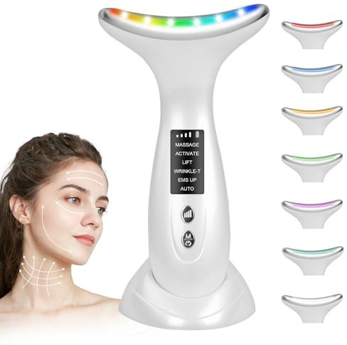 AOGOE Masajeador Facial, EMS Masajeador Facial Eléctrico Antiarruga, Masajeador de Belleza para Reafirmar la Piel para Rostro Cuello, 42 ℃ Medidor de Belleza Facial, 6 Modo