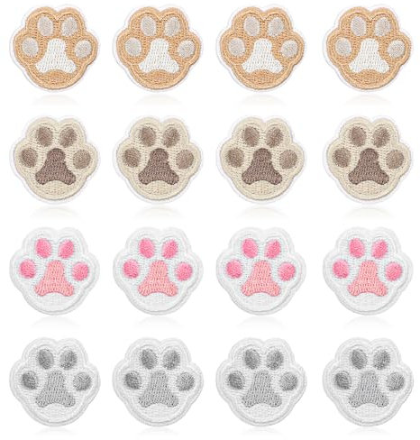 16 Pcs Embroidered Patches Iron-On Appliques Paw Print Embroidered Iron on Patch Cute Paw Decorating DIY Craft Patches Self Adhesive Pet Cat Dog Footprint Appliques for Jackets Clothing Backpacks