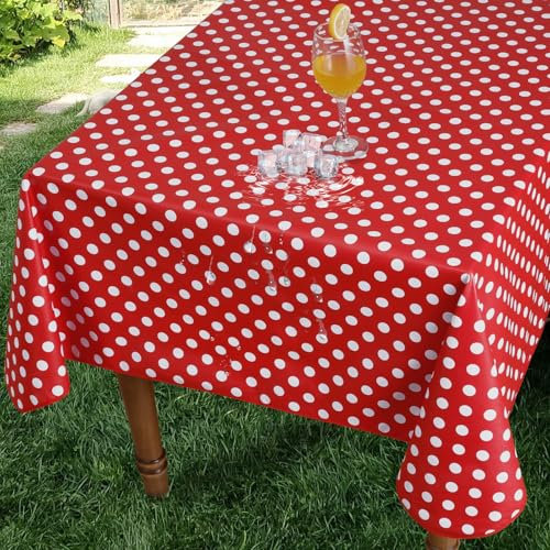 Romanstile Tischdecke Outdoor Wetterfest 140x240 cm Rot und Weiß Karomuster Wachstischdecke Abwaschbar Tischdecken PVC 100% Wasserdicht Tischtuch Landhausstil Deko für Draußen,Garten, Hochzeit,Party