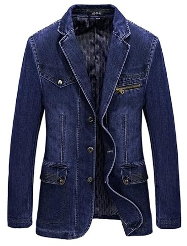 LIUYUYOUGO Americana Hombre Blazer De Mezclilla para Hombre Chaqueta Deportiva De Sastrería con Cuello con Muescas Chaqueta De Traje De Vaquero De Algodón Lavado Chaqueta De Jeans Casual Chaqueta