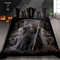 ZZTBQ Schädel Muster Bettwäsche 220x240 3teilig Gothic Totenkopf Sensenmann Thron 1 Bettbezug 240x220 cm + 2 Kissenbezüge 80X80 cm, Halloween Schwarz Grau Skelett Bettwäsche-Sets Polyester Mikrofaser