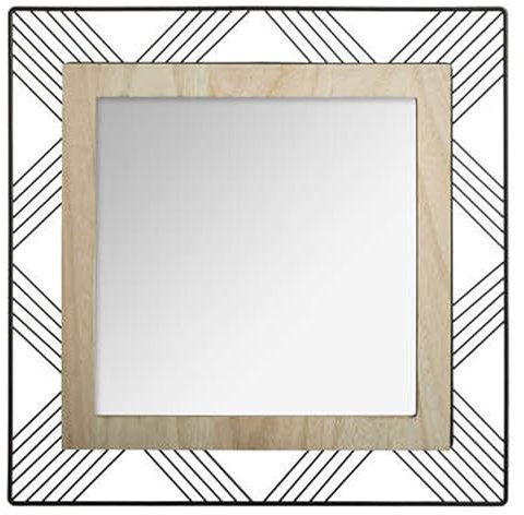 Well Home Quadratischer Spiegel aus Metall und Holz, L 45,5 x T 2 x H 45,5 cm