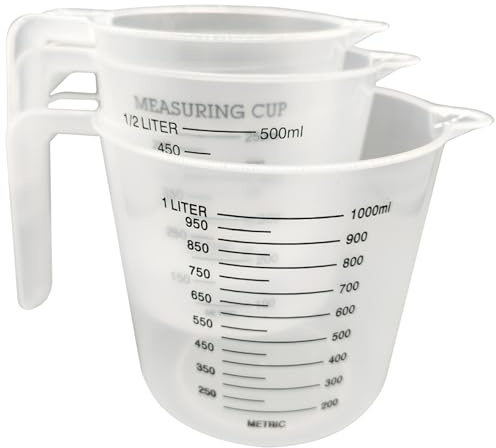 3pcs Plastic Measuring Jug Set (1L/500Ml/250Ml), Clear Bpa-Free Water Jug with Handle, Easy to Read for Cooking, Baking, Plastic Water
