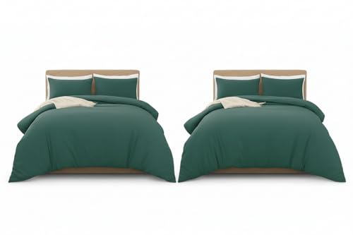 MOONLIGHT20015 Super King Duvet Cover Set Pack of 2 Emerald Solid Soft Pre-Washed Super King Bedding Duvet Cover Sets with 2 Matching Pillowcases