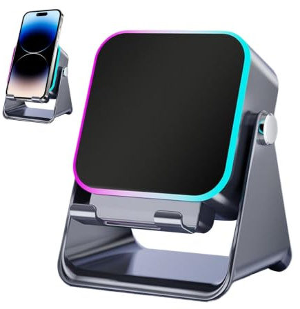 Mimoqk Induction Speaker, 10 W Folding Phone Holder Audio Smartphone Bracket with Light, Induction Speaker, Compact Music Player, Multi-Functional Desk Station, Use for HomeTravel