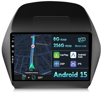 10.1 [8G+256G] Android 15 Radio Coche para Hyundai Tucson IX35 2010-2015 con Carplay|Android Auto|DSP|Mirror Link-GPS Navi Navegador Radio con Bluetooth 5.0/WiFi/4G/FM/360 AHD Cámara