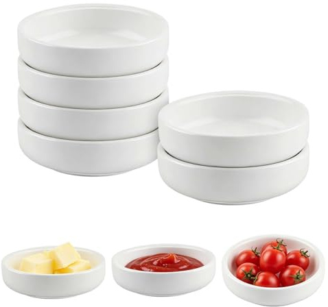 6 Stück Kleine Schälchen, 8,8 x 2,5 cm, Tauchschüsseln Set,Kleine Schälchen | Snack Schalen Set,Dipschalen Set,Servierschalen Klein,Porzellan suppenschale,Weiß dipschalen,Tauchschüsseln Set