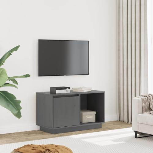 kithwjll TV-Schrank Grau 74x35x44 cm aus massivem Kiefernholz, Lowboard mit 2 Fächern, Vintage Wohnzimmer Sideboard