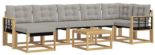 vidaXL Outdoor-Sofagarnitur mit Kissen 8 pcs Weiß und Hellgrau, Moderne Minimalistische Gartenlounge, Robuste wetterfeste Möbel, Bequeme Texilene Couch, Sitzplatz für den Garten