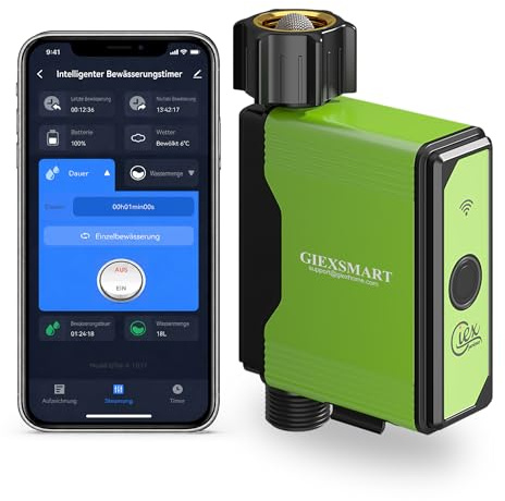 [Zigbee Gateway erforderlich, ohne Gateway] GIEX Zigbee Bewässerungstimer mit Wasserzähler, Garten-Wasserhahn-Timer mit Messing-Einlass, kompatibel mit Tuya Smart, Smart Life, ZHA und Z2M