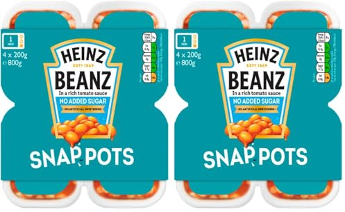 Heinz No Added Sugar Baked Beans Snap Pots 4 x 200g (Pack of 2)