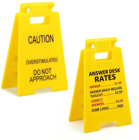 XETHI 2 Pcs Overstimulated Desk Sign | Humorous Funny Office Desk Accessories | Quirky Office Gadgets for Colleague Pranks