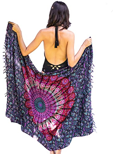 Pareo boho chic, motivo con mandala, adatto come copricostume, abito da spiaggia e vestaglia, taglia unica