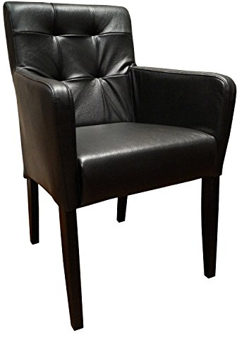 Quattro Meble Glanz Schwarz Echtleder Esszimmerstühle Massivholz Stühle David Arm Pik Lederstühle Sessel mit Armlehnen Echt Leder Esszimmer Stuhl