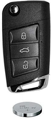 Mando a Distancia por Radio para el Coche 1x Caja de conversión Plegable 3 Llaves + 1x HAA en Blanco + 1x Pila CR2032 para VW Seat Skoda hasta el año 11/2009