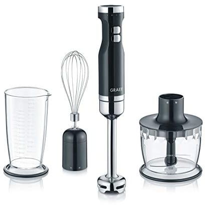 GRAEF Batidora HB502 negra, 800W, 4 cuchillas inox, función antisalpicaduras, velocidad ajustable, botón turbo