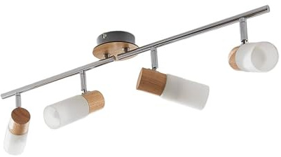 Lindby Deckenlampe Glas, Holz Deckenstrahler schwenkbar und drehbar 4x E14 max. 5W ohne Leuchtmittel Deckenleuchte Deckenspot Spot Strahler