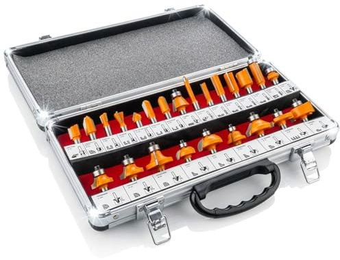 Fräser Set Hartmetall Schaft 8 mm Box Holzbearbeitung Oberfräse Zubehör 2 bis 24 tlg (8. HM-Fräser Set 24 tlg.)