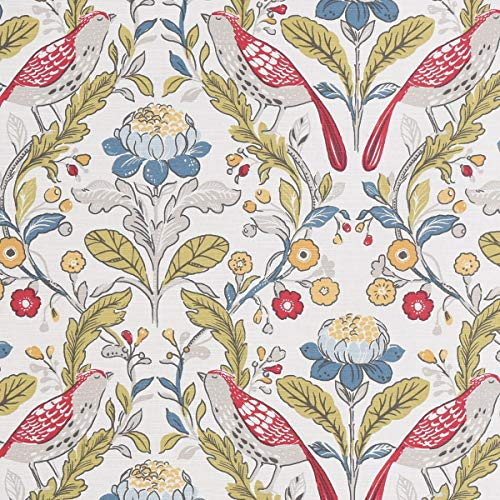 Clarke & Clarke Dekostoff Polsterstoff Blumen Vogel weiß bunt 138cm