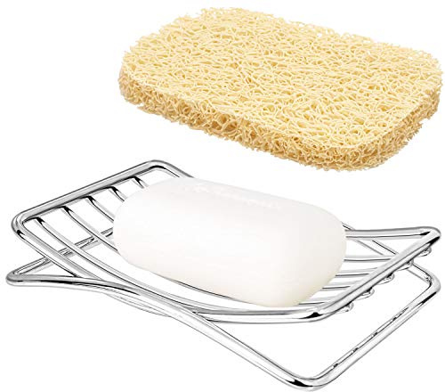 GUUKAR Soap Dish Stainless Steel Bar Soap Holder for Shower Bathroom, Self-draining Soap Dishes Sponge Holder for Kitchen Sink Easy Cleaning Quick Dry with Beige Soap Saver