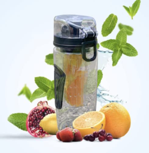 Sport Fruit Infuser Water Bottle, Flip Top Lid & Dual Anti-Slip Grips, BPA Free Infuser Water Bottle (Black, 32oz)